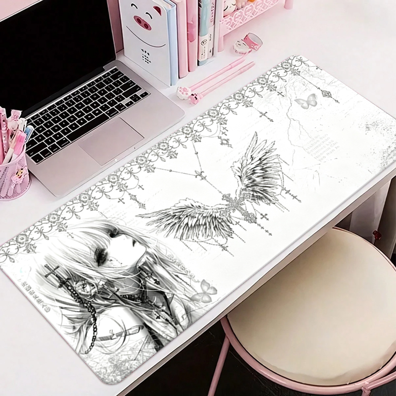 Tablet With All Accessories - Кожаный коврик для мыши, черно-белый, в